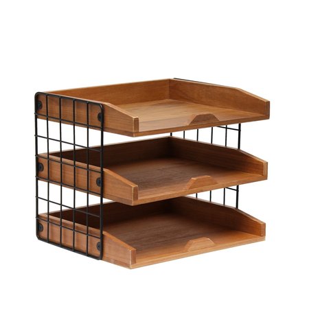 ELEGANT DESIGNS Home Office Wood Desk Organizer Mail Letter Tray with 3 Shelves, Natural Wood HG1022-NWD